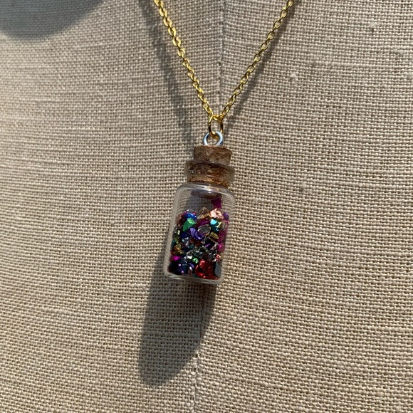 NWT Glass Bottle with Shard Confetti Necklace with Sterling Silver Plated Chain - Picture 14 of 16